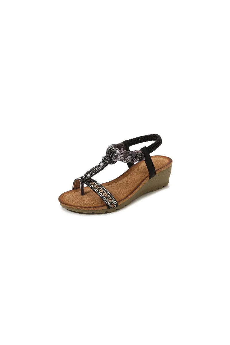 Toe Post Wedge Sandals Black OutfitFlow