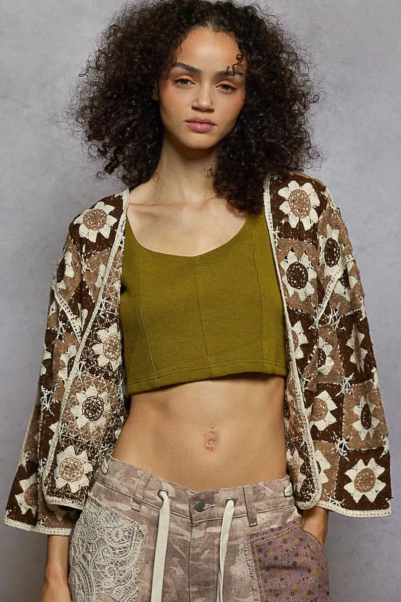 POL Open Front Cardigan with Varied Patterns Trendsi