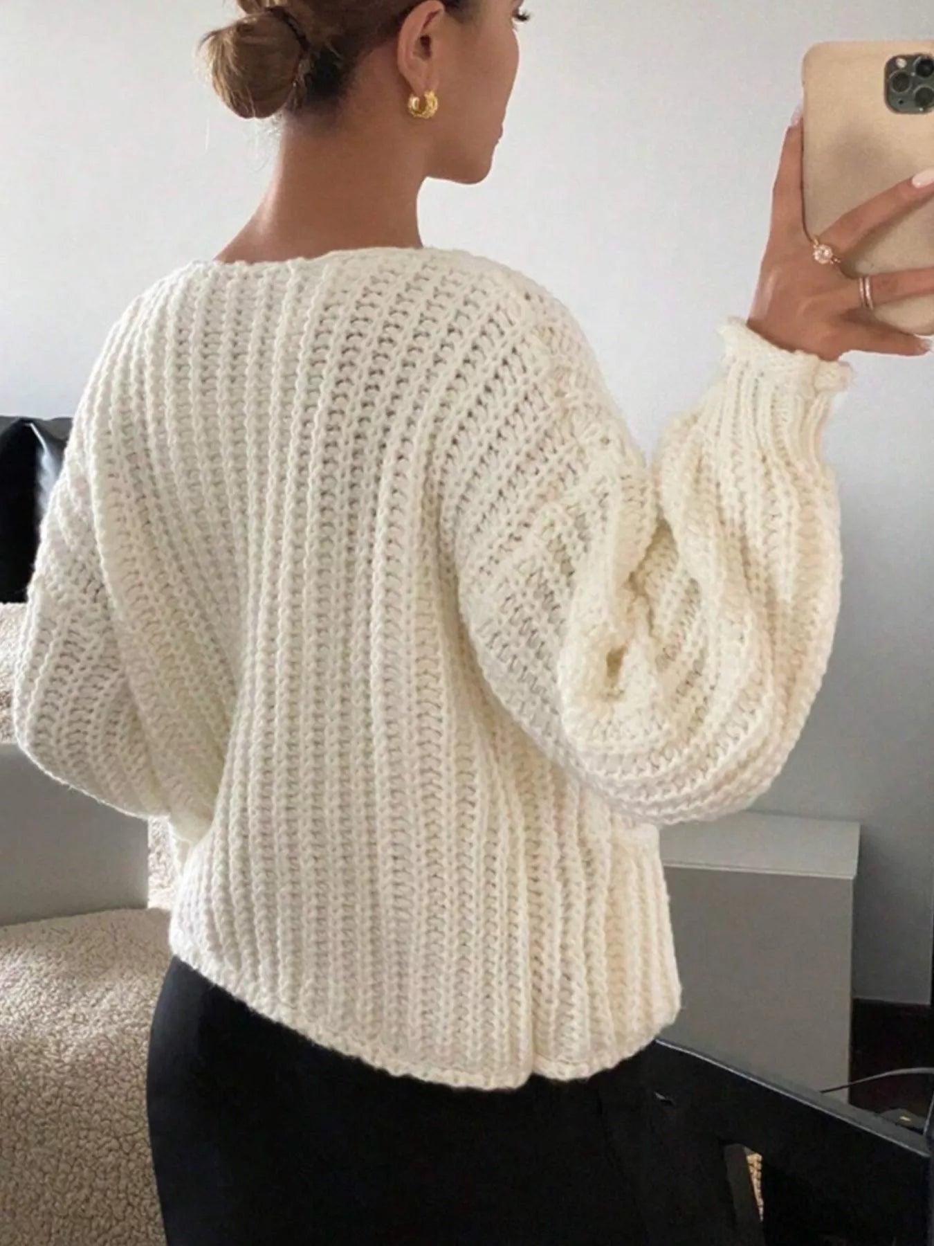 Button Up Dropped Shoulder Cardigan OutfitFlow