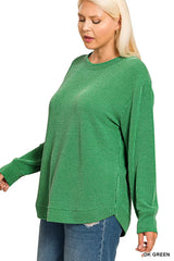 Zenana Full Size Raised Rib Round Neck Long Sleeve Top Plus Size OutfitFlow