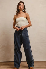 BiBi Washed Denim Mix And Match Long Pants OutfitFlow