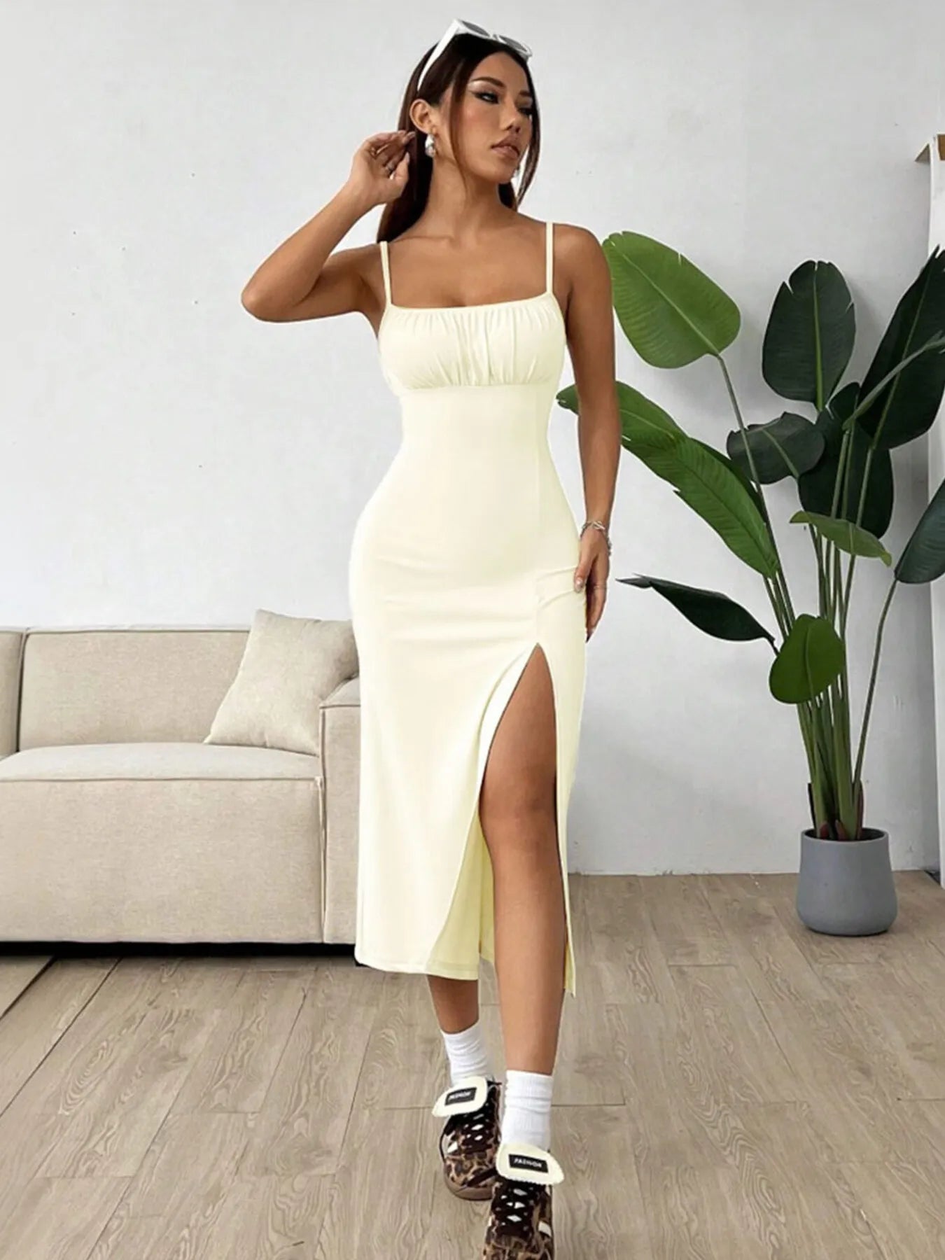 Slit Bodice Midi Cami Dress OutfitFlow