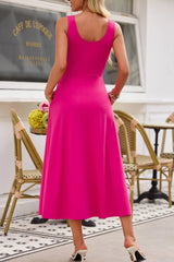 Side Slit Scoop Neck Wide Strap Dress OutfitFlow