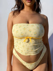 Floral Tube Top and Bottom Set Yellow OutfitFlow