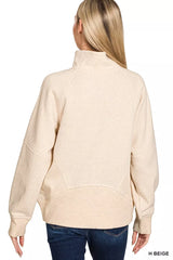 Zenana Half Zip Fleece Sweatshirt with kangaroo Pocket OutfitFlow