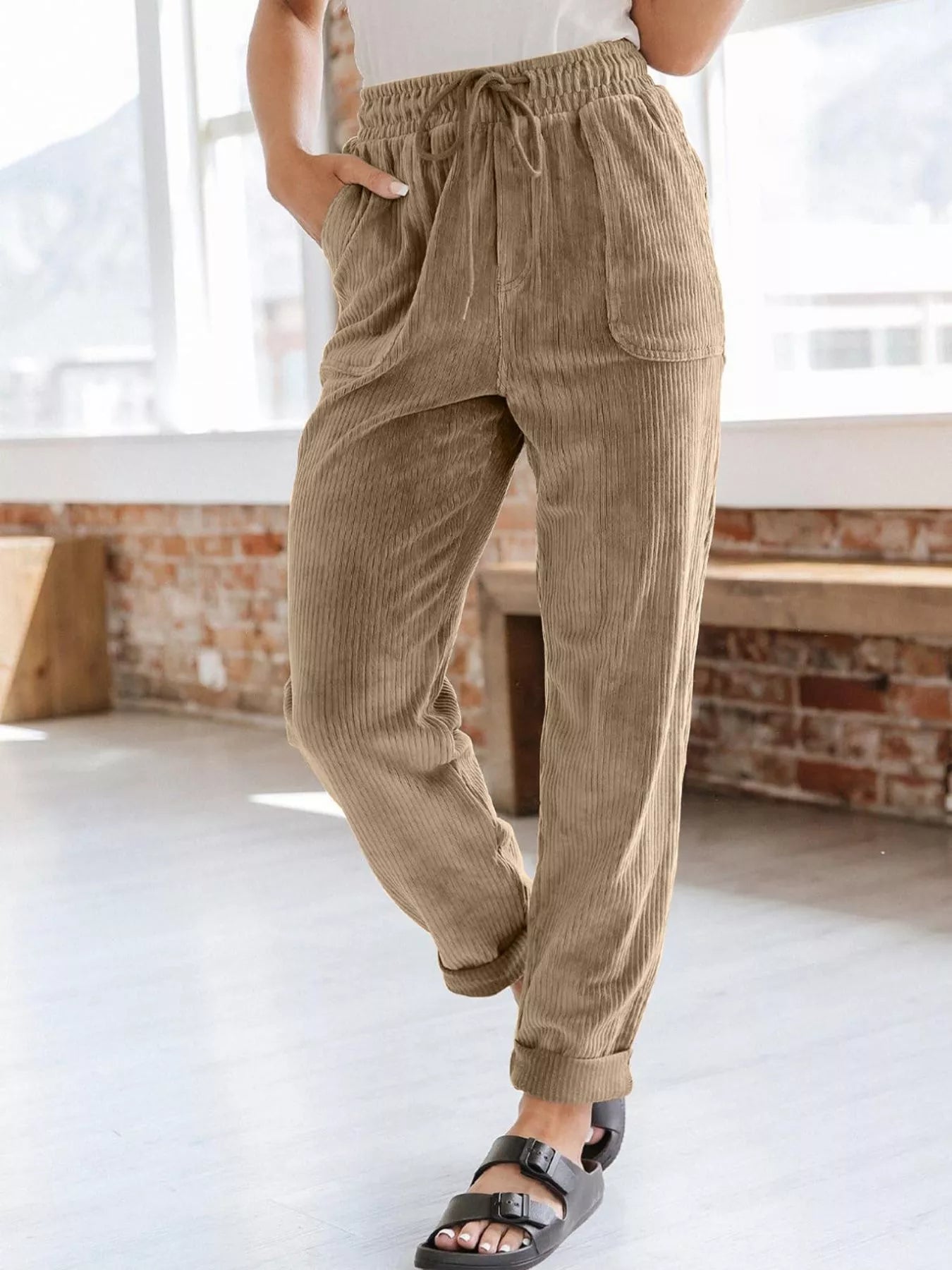 Relaxed Fit Corduroy Pants Khaki OutfitFlow