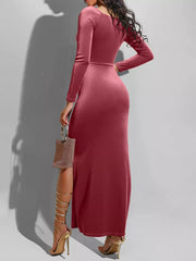 Long Sleeve Wrap Midi Dress with Slit OutfitFlow
