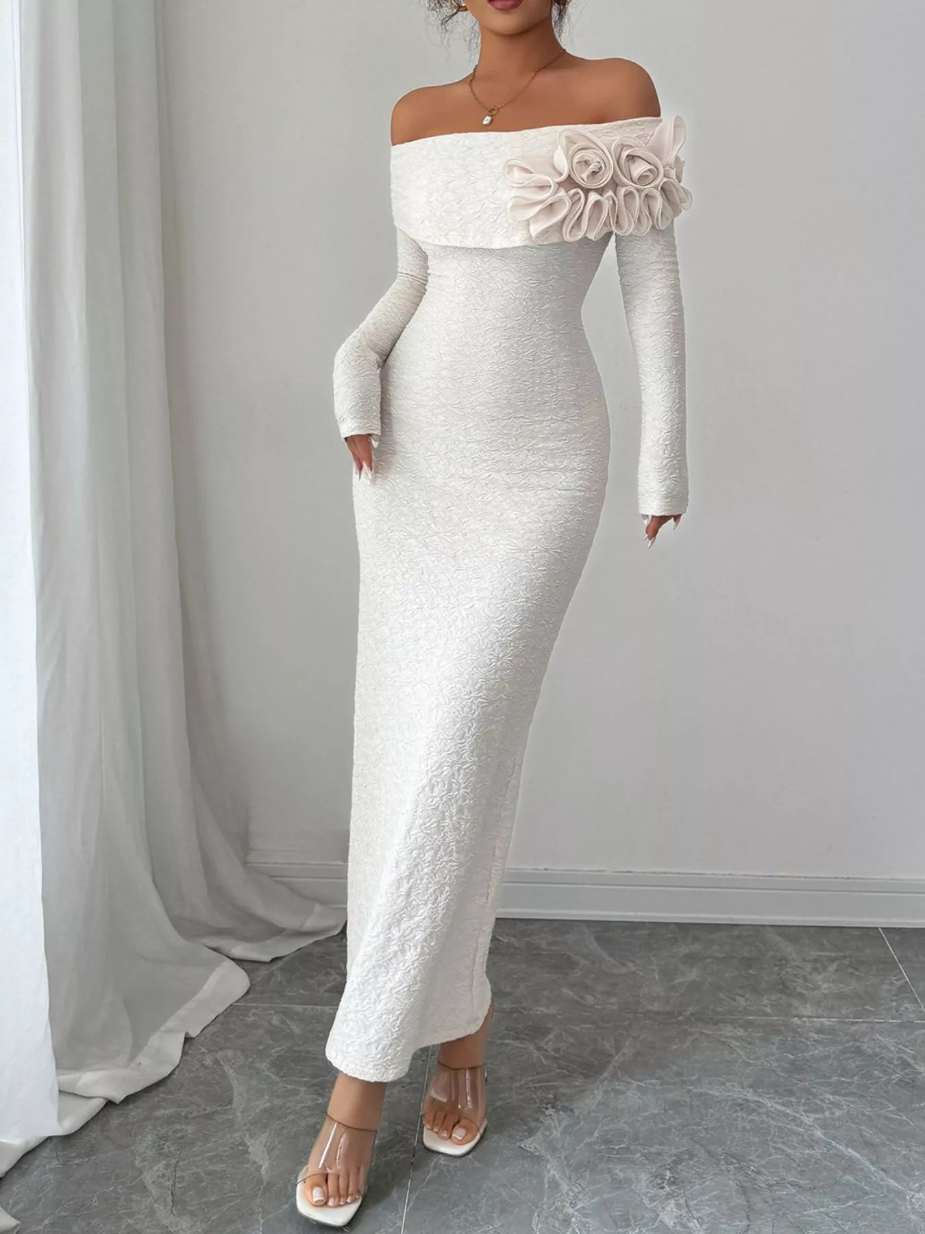 Flower Off-Shoulder Maxi Dress OutfitFlow
