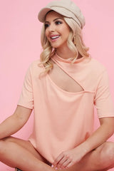 BiBi Rib Knit With Front Cut Out Mock Neck Top OutfitFlow