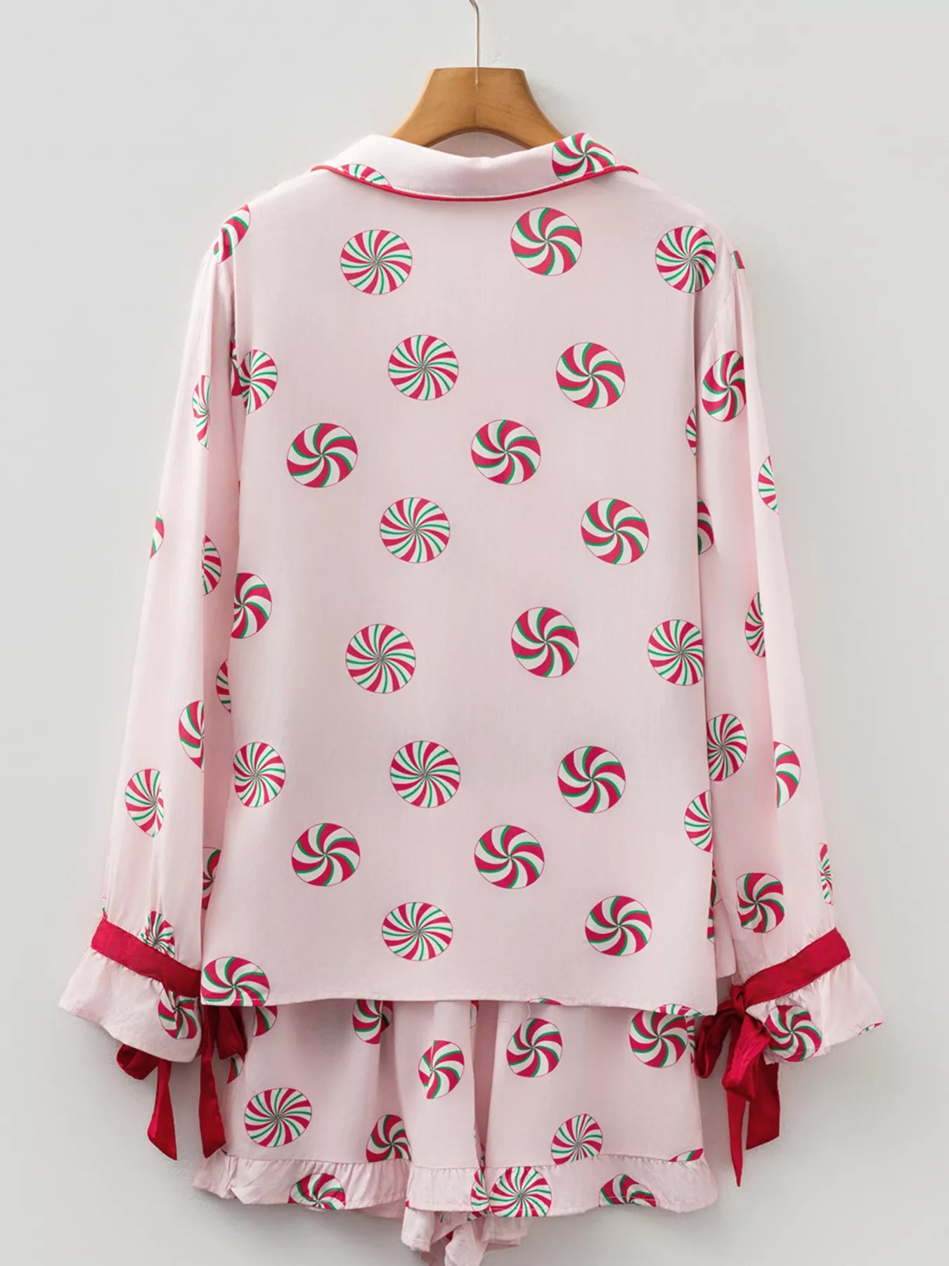 Christmas Candy Contrast Trim Bow Knot Top and Shorts 2pcs Pajama Set OutfitFlow