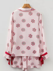 Christmas Candy Contrast Trim Bow Knot Top and Shorts 2pcs Pajama Set OutfitFlow