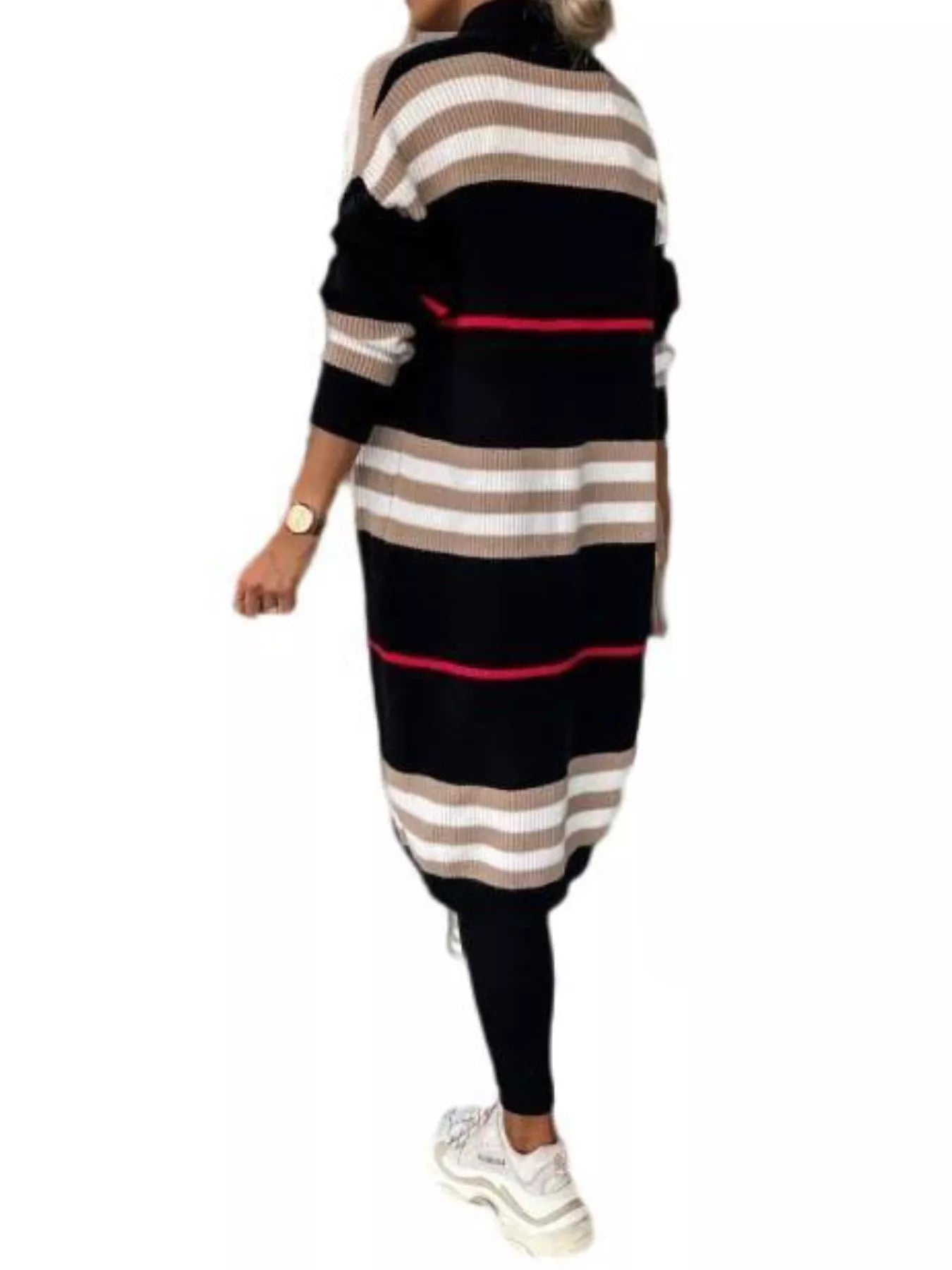 Striped Longline Open Front Cardigan OutfitFlow