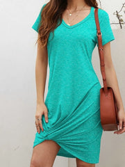 V-Neck Twisted Knot T-Shirt Dress OutfitFlow