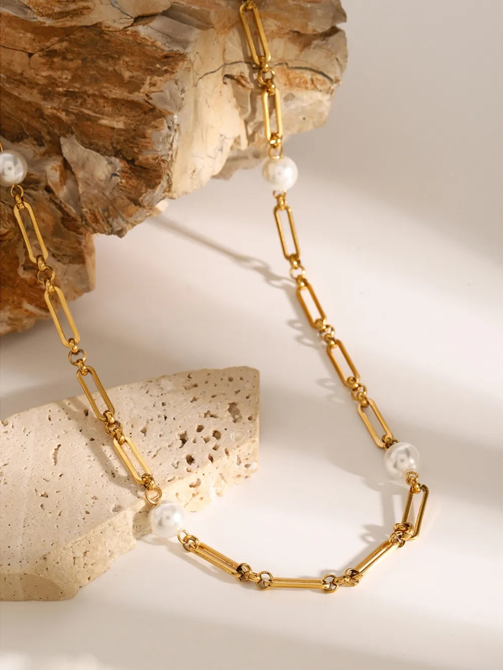Stainless Steel Pearl Chain Necklace OutfitFlow