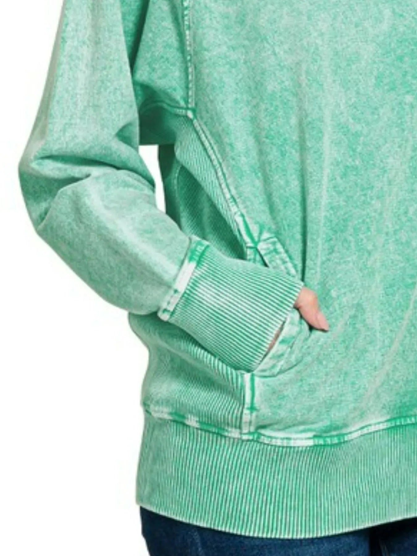 Zenana Halo Snow Washed French Terry Round Neck Sweatshirt Trendsi