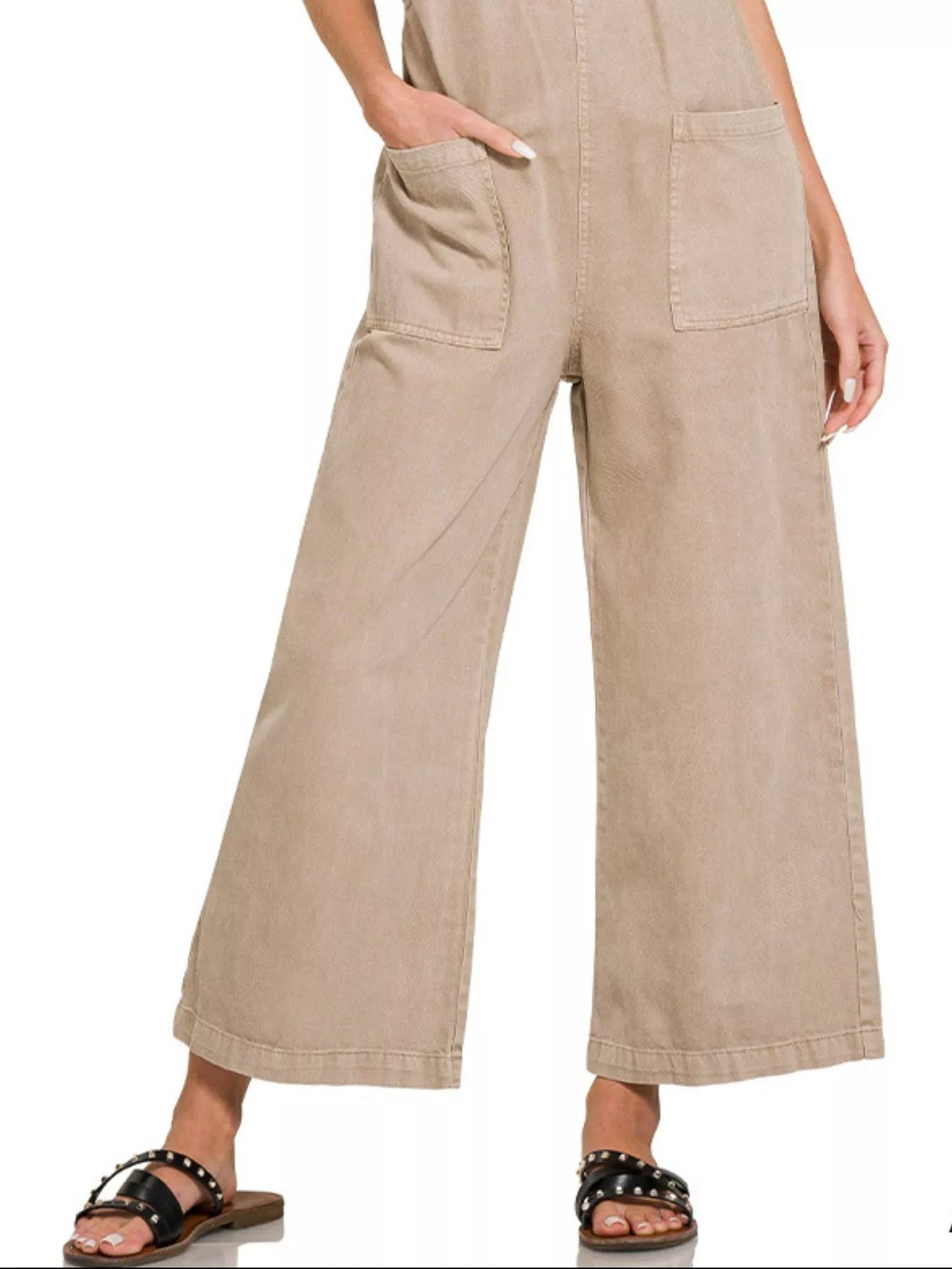 Zenana Washed Knot Strap Pockets Jumpsuit OutfitFlow