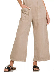 Zenana Washed Knot Strap Pockets Jumpsuit OutfitFlow