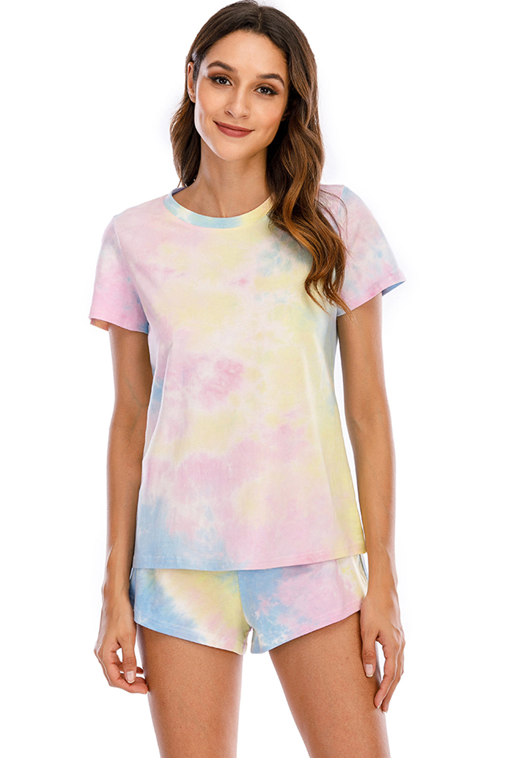 Outfit Flow - Tie-Dye Round Neck Short Sleeve Top and Shorts Lounge Set