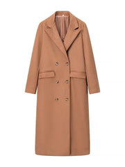 Double-Breasted Lapel Collar Long Coat Caramel Trendsi