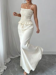 Smocked Ruffled Hem Cami and Maxi Skirt Set OutfitFlow
