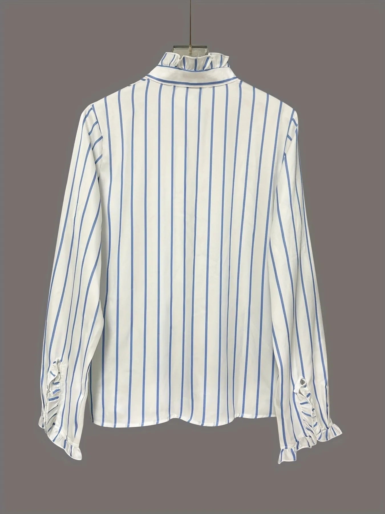 Frill Striped Long Sleeve Blouse OutfitFlow