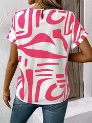 Contrast Round Neck Short Sleeve Blouse OutfitFlow