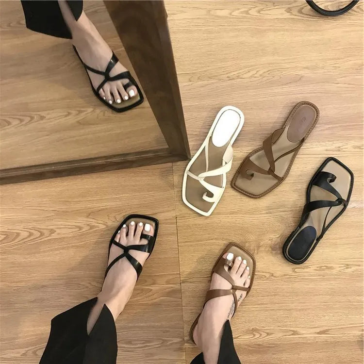 Toe Loop Flats Sandals OutfitFlow