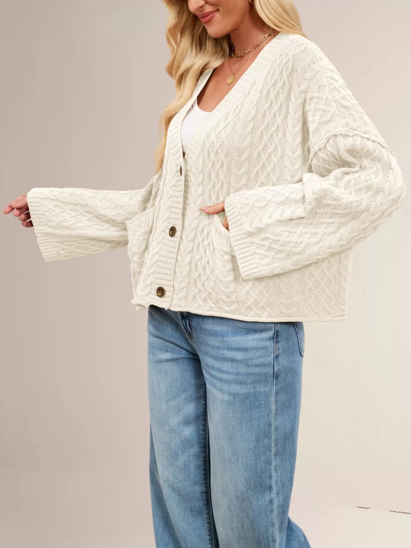 Cable Knit Button-Down Cardigan OutfitFlow
