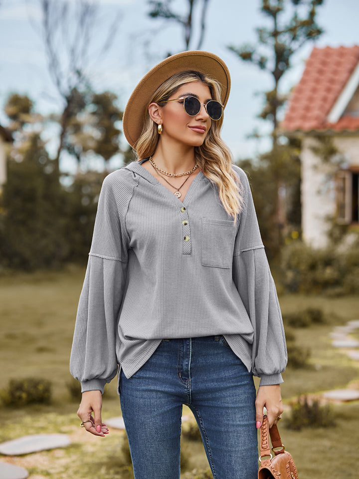 Outfit Flow - Dropped Shoulder Button-Down Hoodie