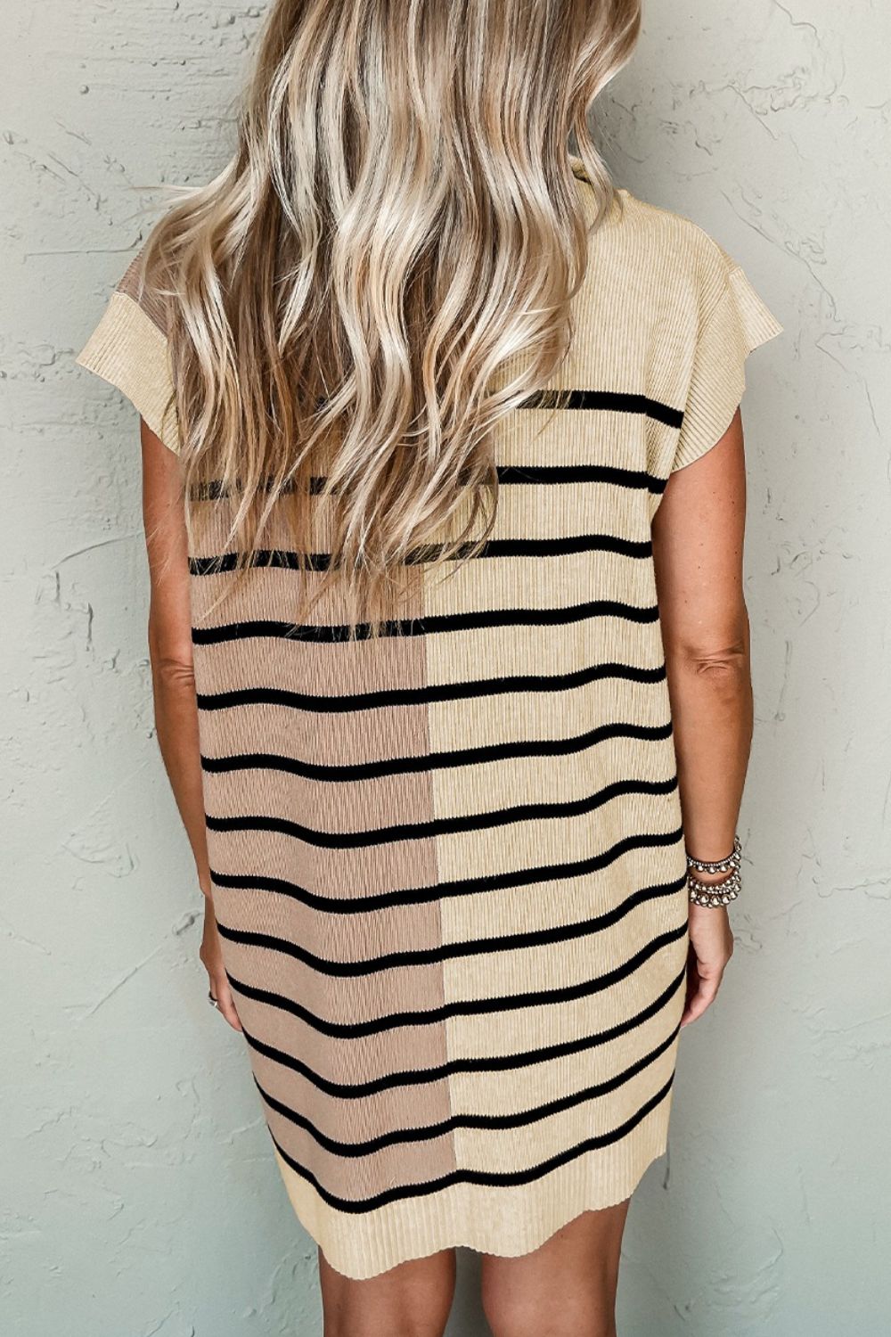 Striped Quarter Zip Cap Sleeve Sweater Dress