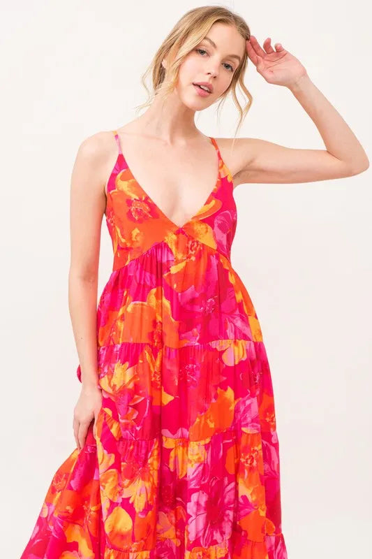 And The Why Floral Tiered Maxi Cami Dress with Pockets OutfitFlow