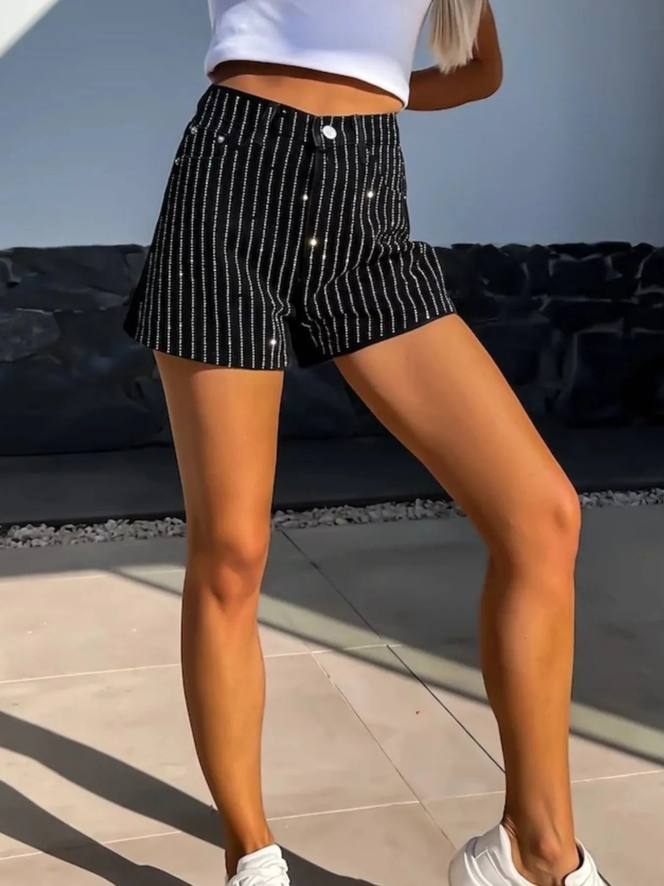 High Waist Wash Denim Shorts OutfitFlow