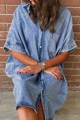Oversized Button Down Denim Shirt Dress OutfitFlow