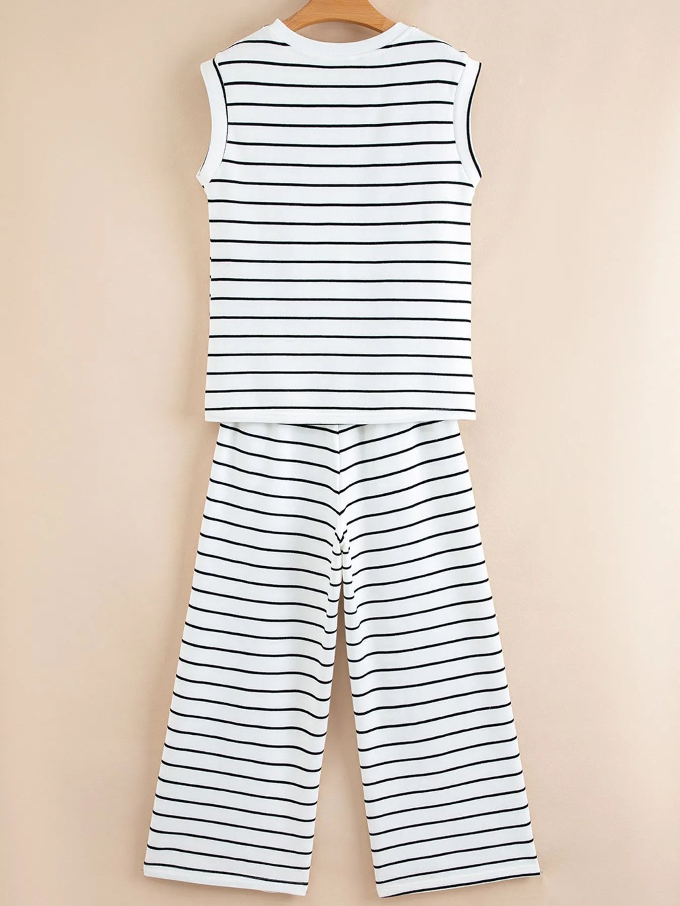Casual Striped Tank and Wide Leg Pants 2pcs Set OutfitFlow