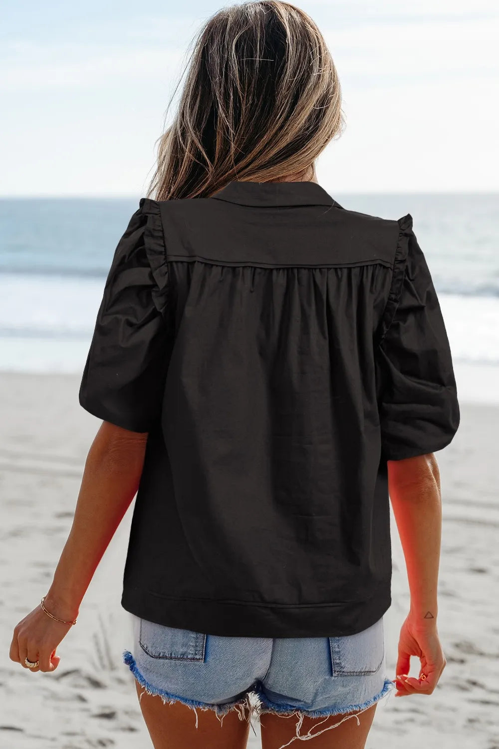 Puff Sleeve Button Down Shirt OutfitFlow