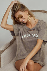 BiBi Washed Laser Cut Detail Cool Mom Print Top OutfitFlow