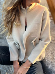 Full Size Textured Knit Zip Up Outerwear Plus Size White Trendsi