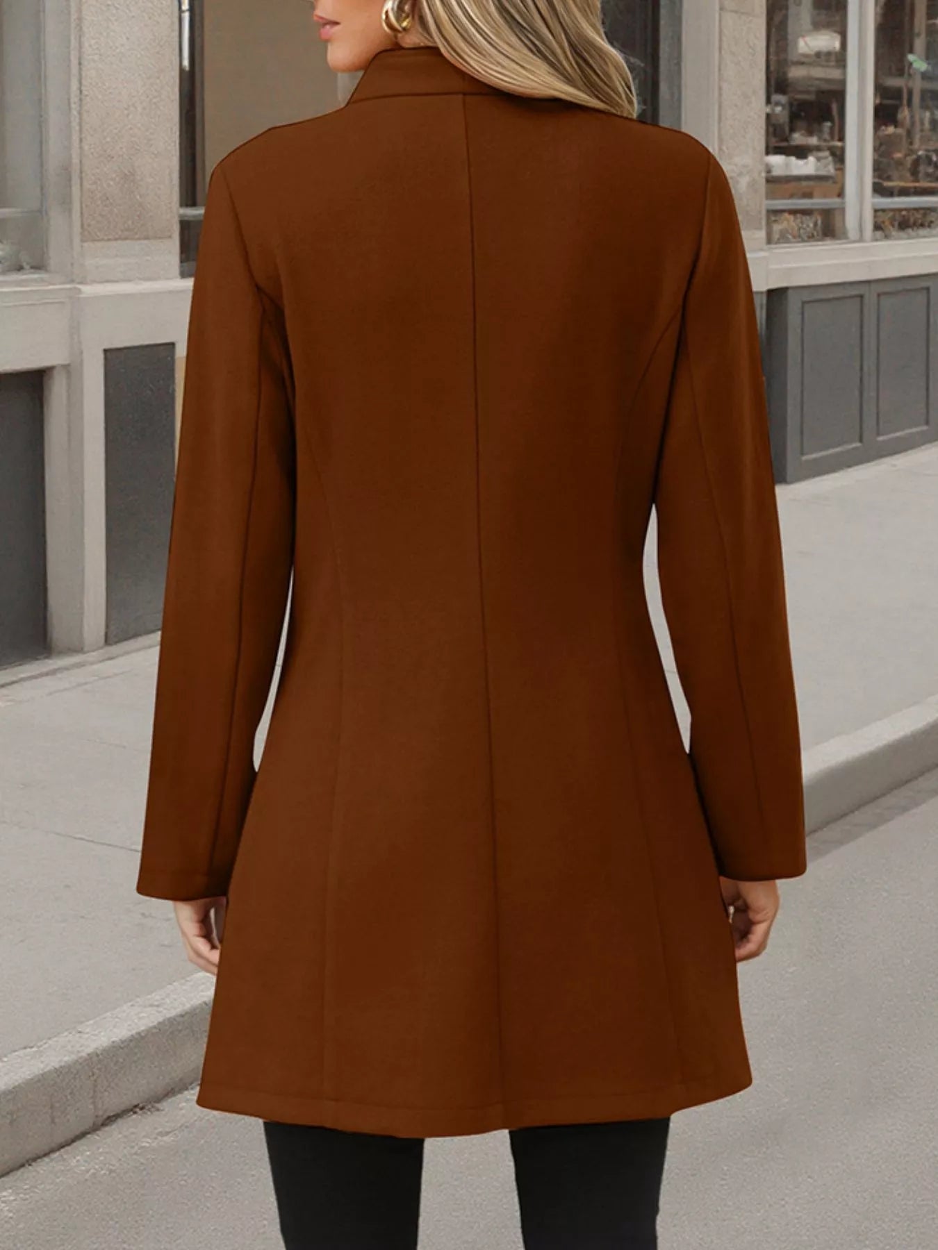 Button Up Long Sleeve Coat Trendsi