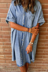 Oversized Button Down Denim Shirt Dress OutfitFlow