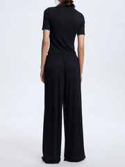 Mock Neck Short Sleeve Top and Pants Set OutfitFlow