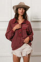 BiBi Cp French Terry Cut Edge Detail Collared Top OutfitFlow