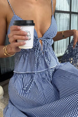 Plaid Tie Front Cami and Skirt Set OutfitFlow