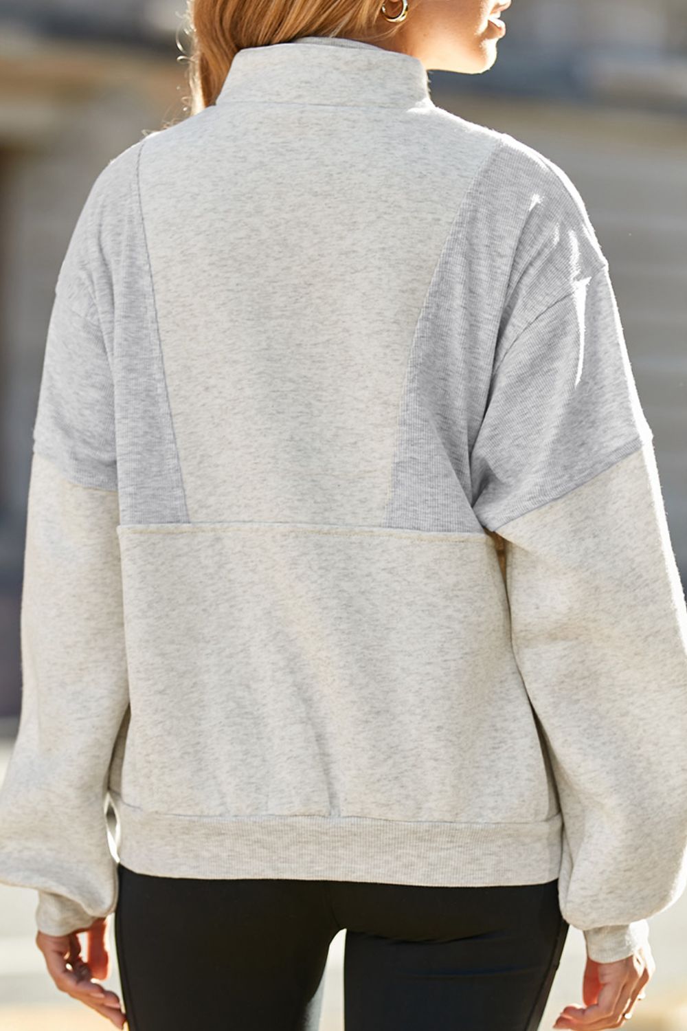 Half Zip Drop Shoulder Long Sleeve Sweatshirt OutfitFlow