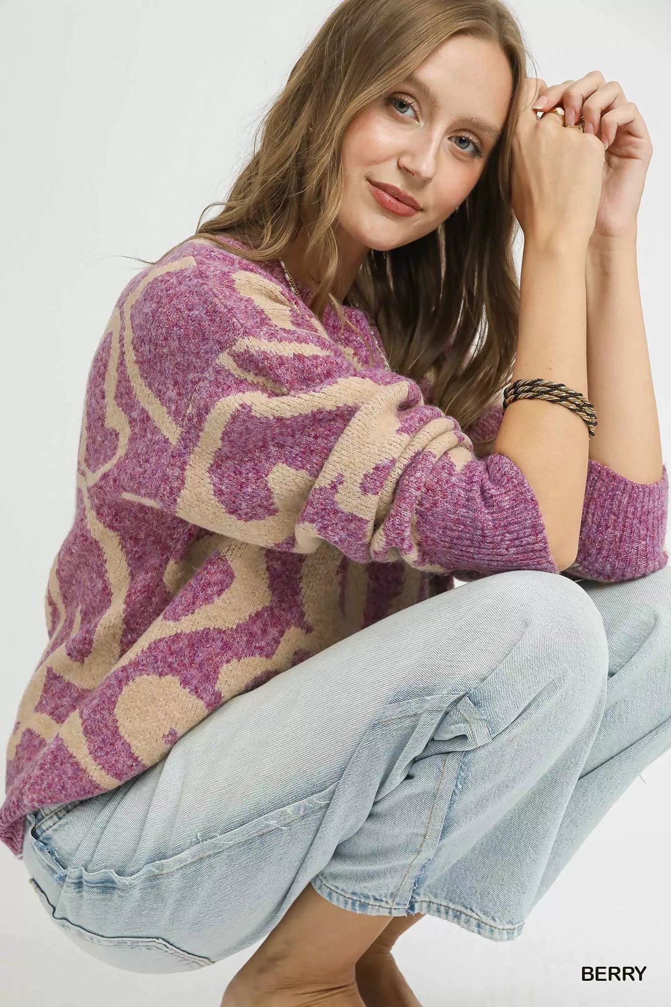 Umgee Ribbed Hem Contrast Dropped Shoulder Sweater Trendsi