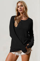 Outfit Flow - Double Take Corded Rib Thumbhole Cuff Round Neck T-Shirt