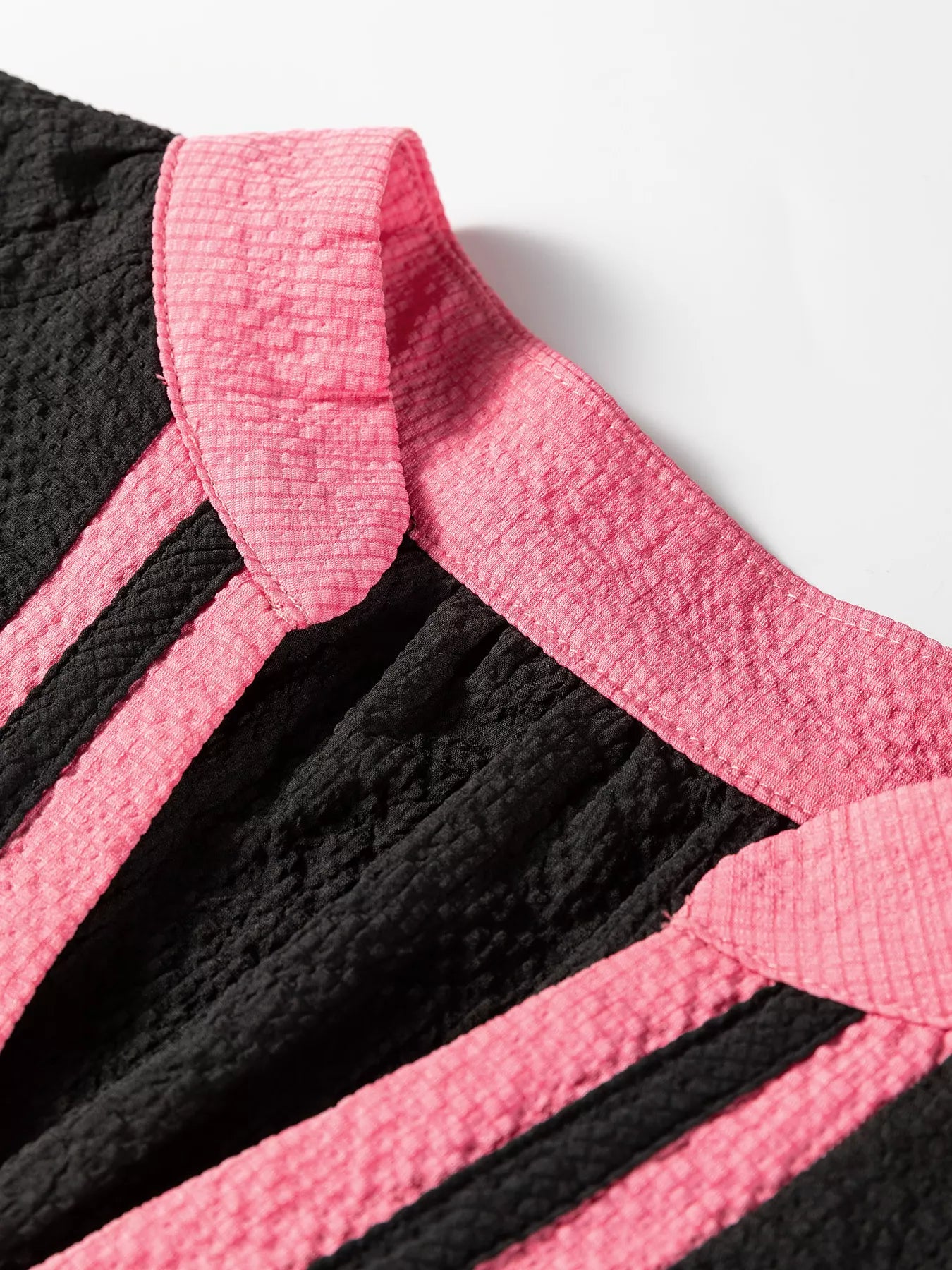 Color Block Patchwork Detail Textured Long Sleeve Blouse OutfitFlow