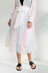ADORA Unicorn Pleated Mesh Flare Midi Skirt OutfitFlow