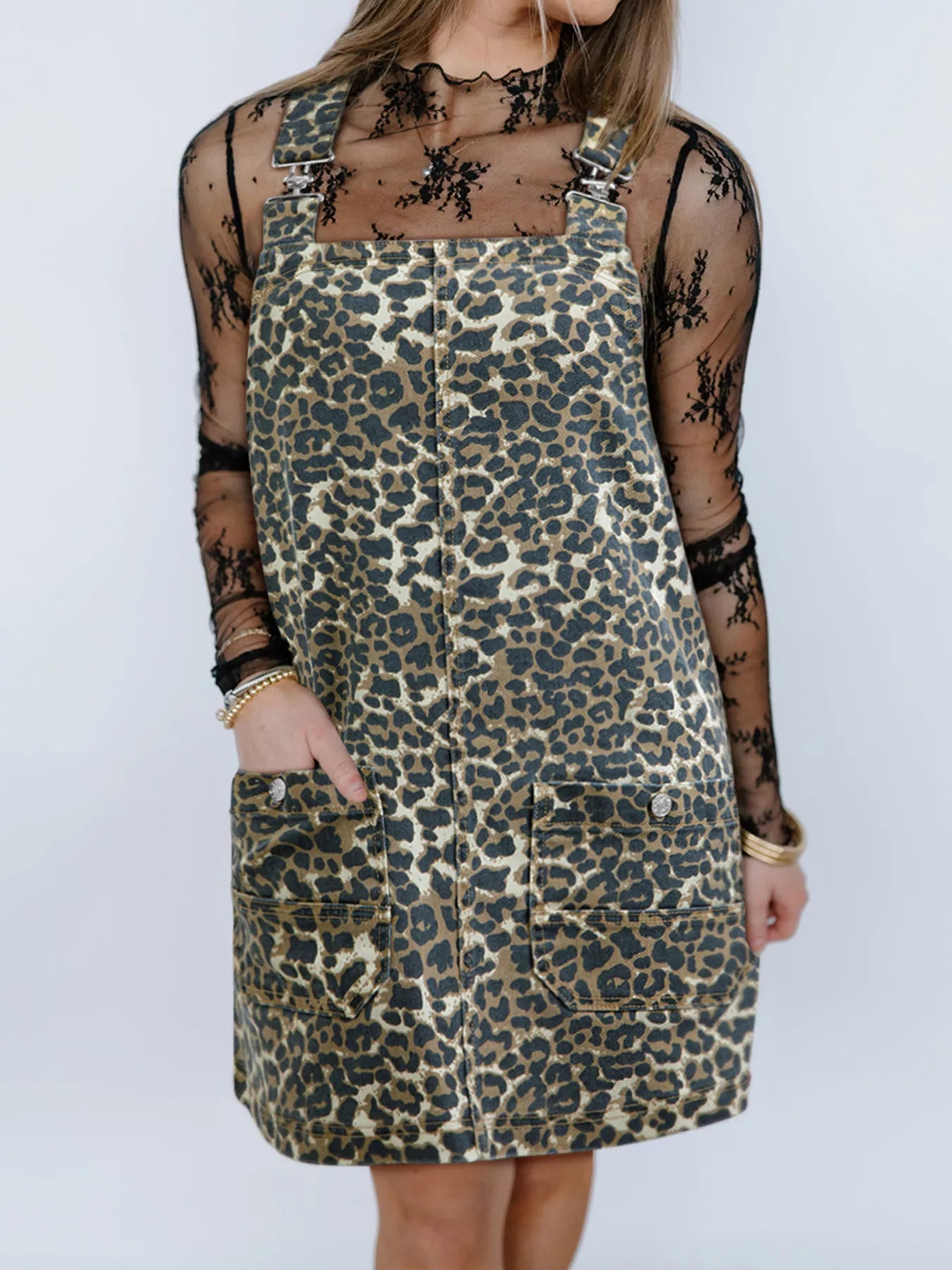Leopard Print Denim Overall Dress OutfitFlow