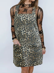 Leopard Print Denim Overall Dress OutfitFlow