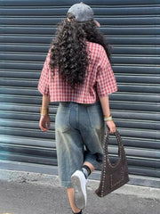 Plaid Button Up Cropped Shirt OutfitFlow